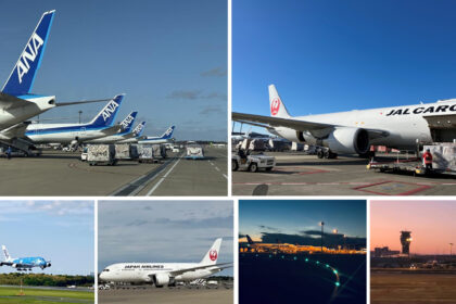 成田空港に到着するさまざまな時間帯の多種多様な旅客機をとらえた写真