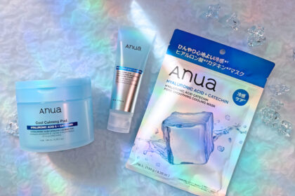 Anua(アヌア)のカテキンシリーズの製品写真。シートマスク、カーミングパッド、ジェルクリーム。